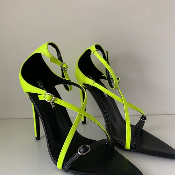 Black and Neon strappy open toe heels - Picture 5 of 5